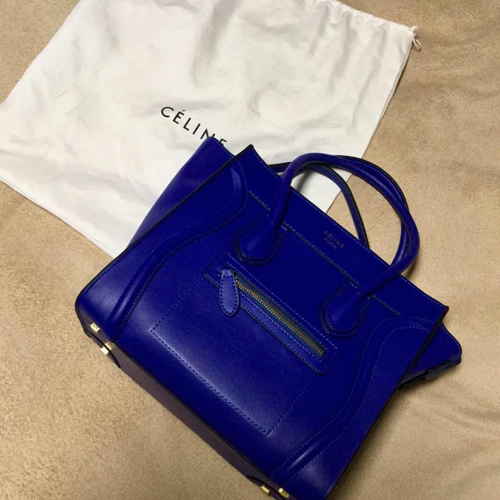 Blue 100% Genuine Leather Luggage Tote
